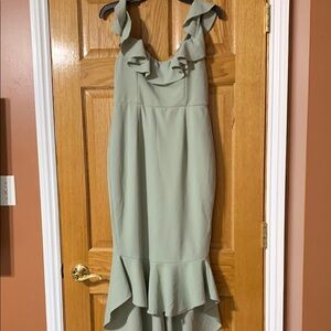 Elegant Sage Green Ruffle Dress Lace up back